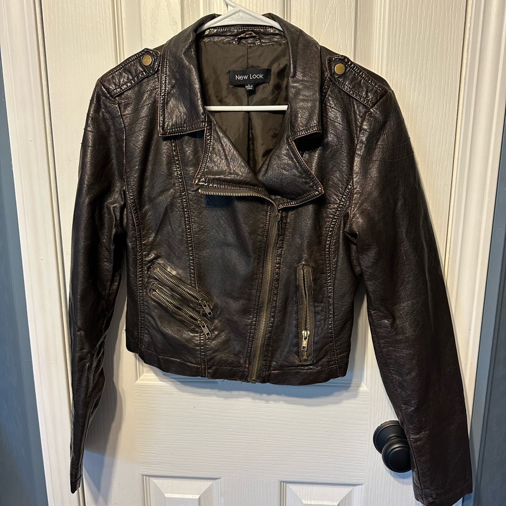 New Look Brown Vegan Leather Jacket Cropped